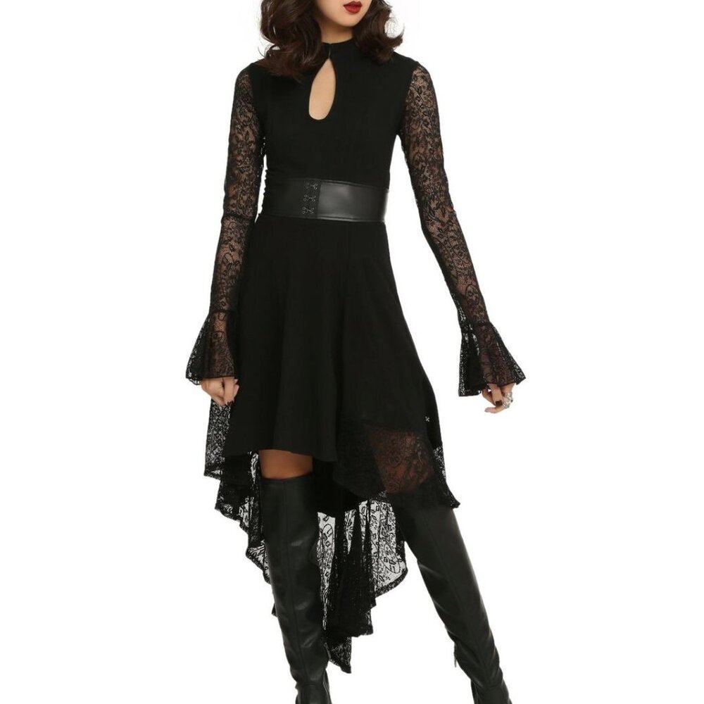 Royal Bones By Tripp Goth Bell Sleeve Lace Keyhole Hi-Low Dress